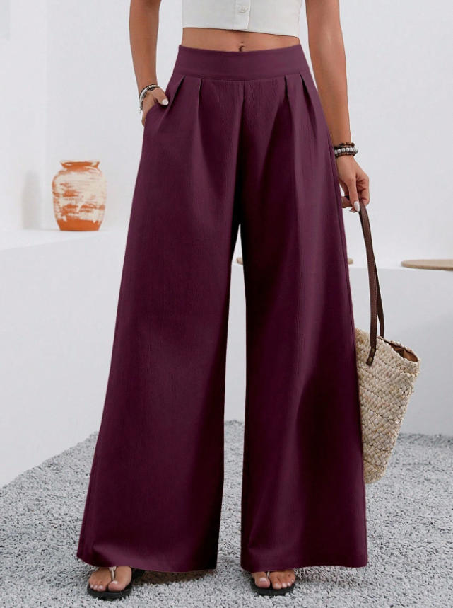 Women's High-Waist Wide-Leg Trousers with Pockets – Full Length FitiqueFit
