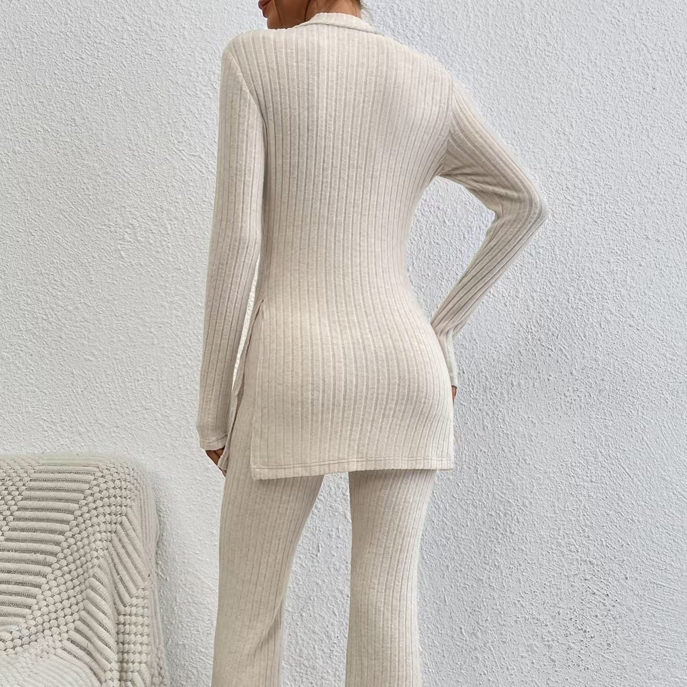 Women’s Ribbed V‑Neck Top & Pants Set FitiqueFit
