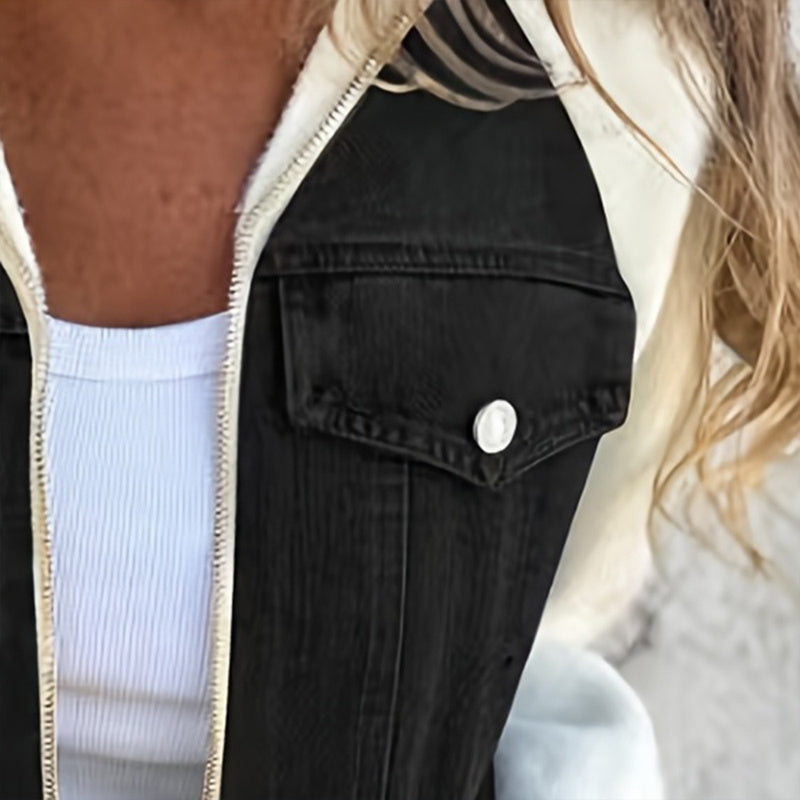 Women's Denim Patchwork Zip-Up Jacket FitiqueFit