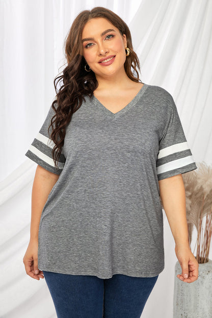 Plus Size Striped V-Neck Tee Shirt See size chart under “more details” The Fashion Celestial