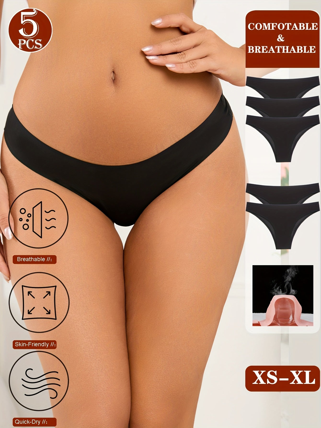 Set of 5 Women'S Seamless Bikini Underwear, Breathable Women'S Bikini Briefs, Invisible Panties, Comfortable Women'S Underwear in a Pack of 5 NovaCart