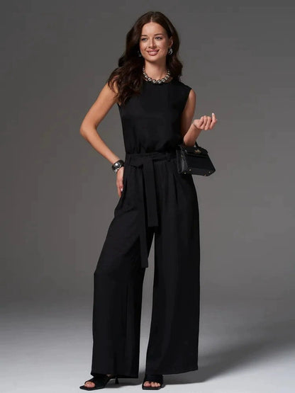 Sleeveless Cotton-Linen Wide-Leg Pants Set – 4 Colors, S–2XL FitiqueFit
