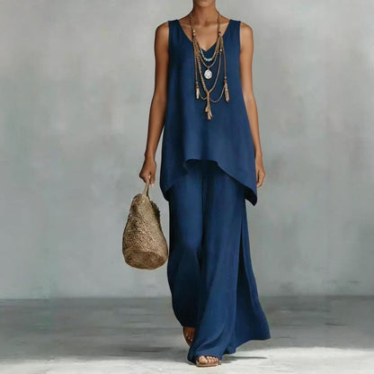 Women's Bohemian Wide-Leg Pants & V-Neck Vest Set – 3D Print FitiqueFit