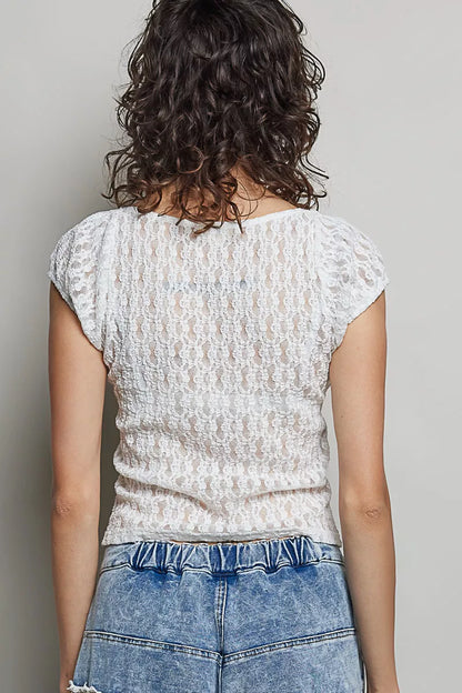 POL Sweetheart Neck Lace Short Sleeve Top New Era Fashion LLc