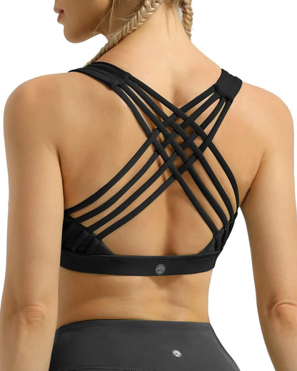 QUEENIEKE Women'S Medium Support Strappy Back Energy Sport Bra Cotton Feel 6017