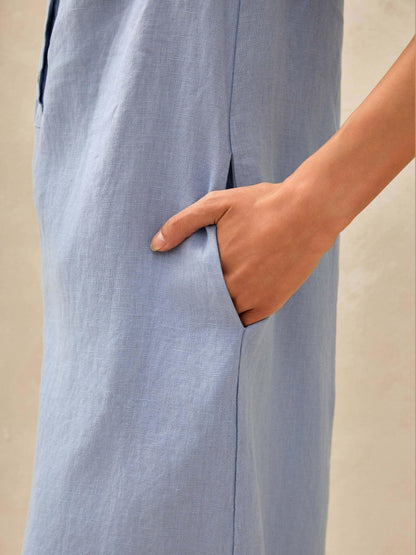 100% Linen Sleeveless Straight High Slit Maxi Dress TAYLOR