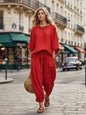 Women's Solid Color Loose Casual Set – T-Shirt & Ankle Pants FitiqueFit