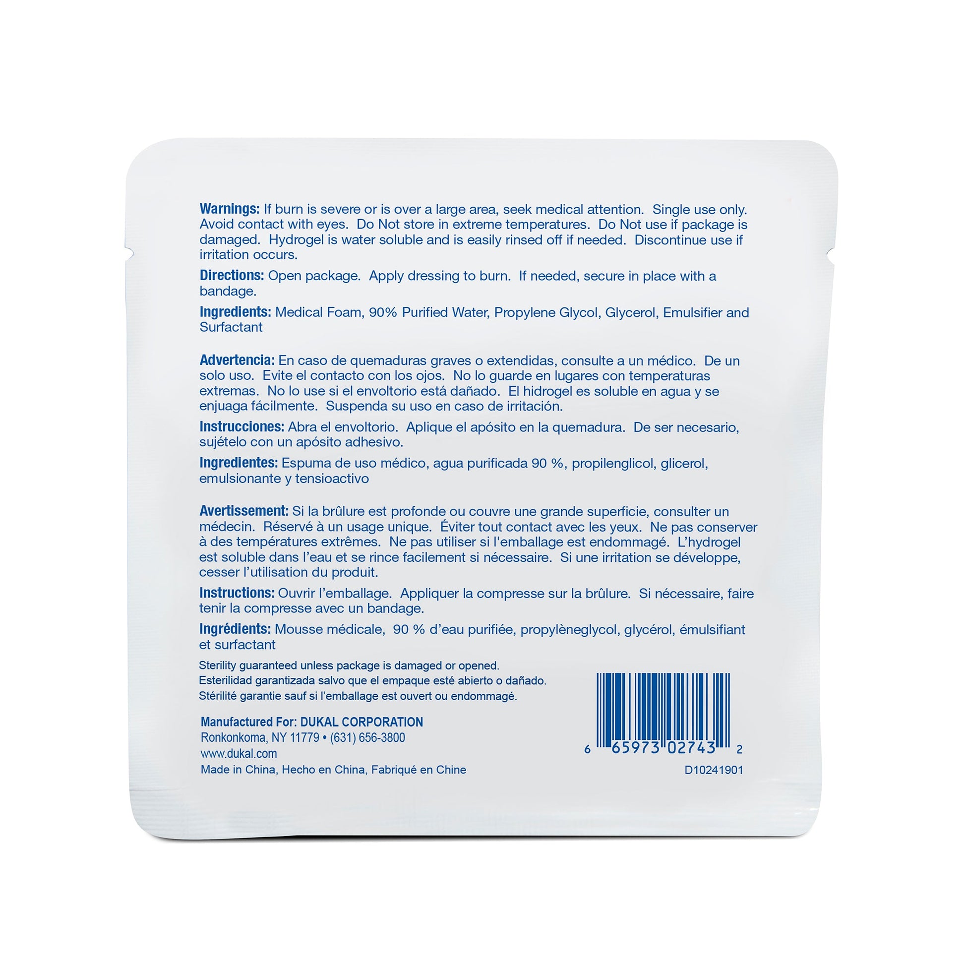 Sterile Burn Dressing 4" x 4", Dukal, 7007102 quakekits.com