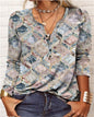 Women's Ethnic Print V-Neck Long Sleeve Loose T-Shirt FitiqueFit
