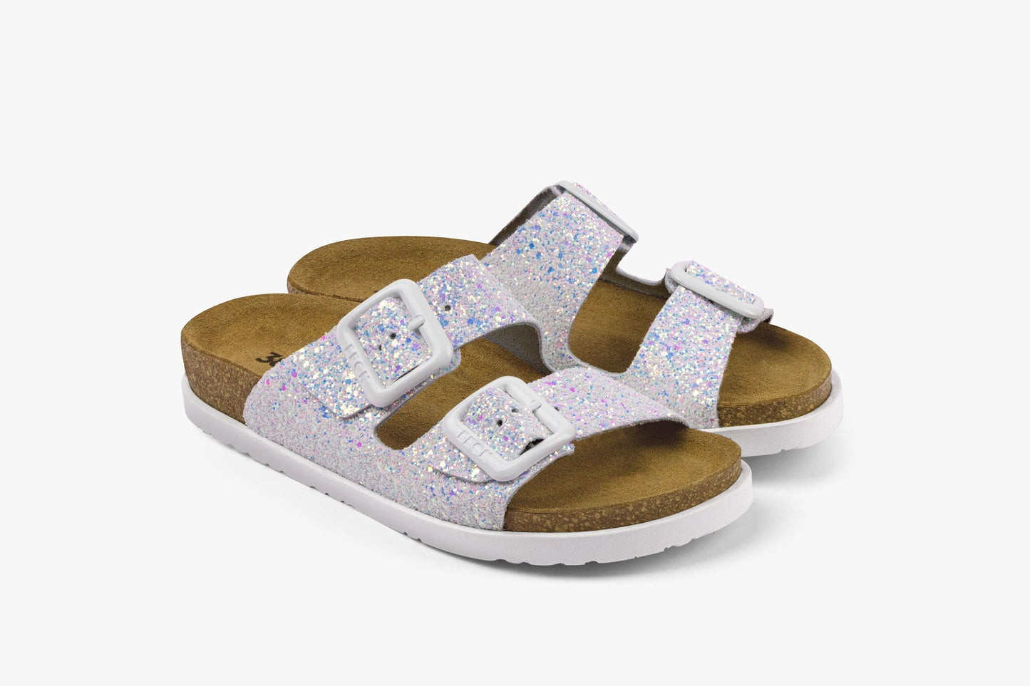 Siena II by LEON– Women’s Leather Sandal- Glitter Double Buckle Slip-on with Cushioned Footbed LEON Footwear USA