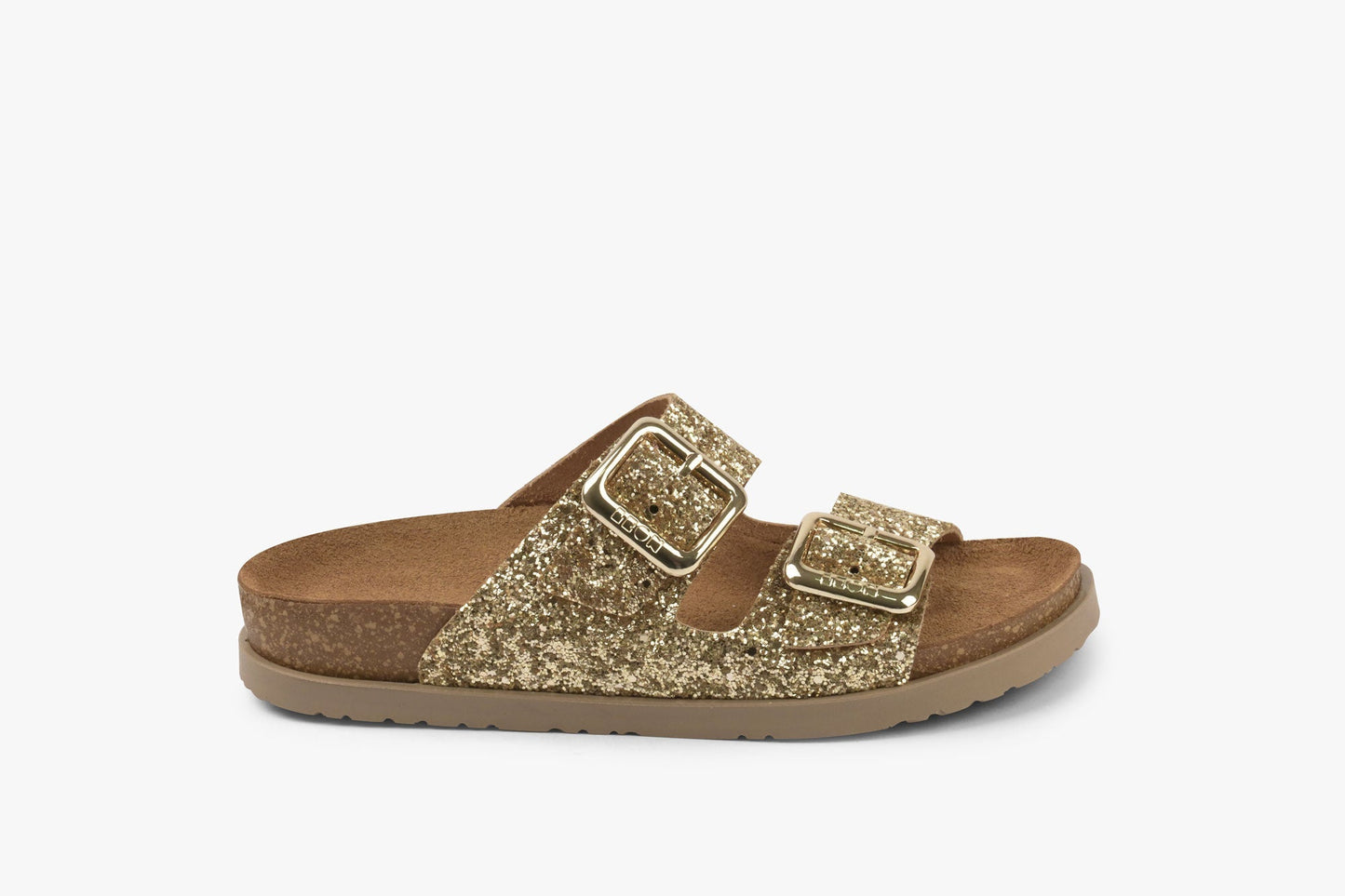 Siena II by LEON– Women’s Leather Sandal- Glitter Double Buckle Slip-on with Cushioned Footbed LEON Footwear USA