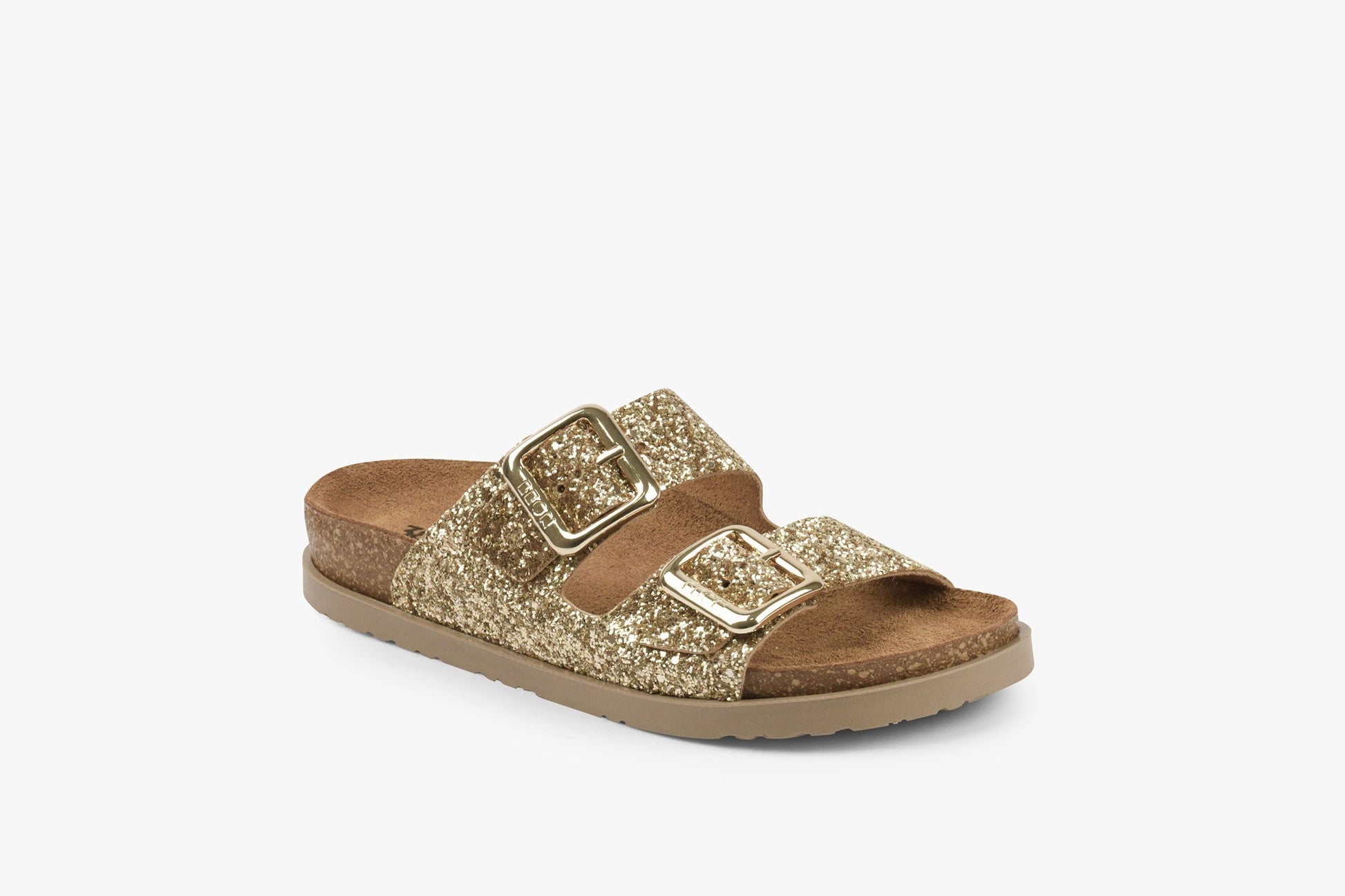 Siena II by LEON– Women’s Leather Sandal- Glitter Double Buckle Slip-on with Cushioned Footbed LEON Footwear USA