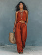 Women's Sleeveless Tank Top & Wide-Leg Pants Set – Linen Blend Summer Two-Piece FitiqueFit