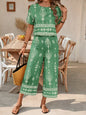 Women's Ethnic Print Contrast Two-Piece Set – Top & Straight-Leg Pants FitiqueFit