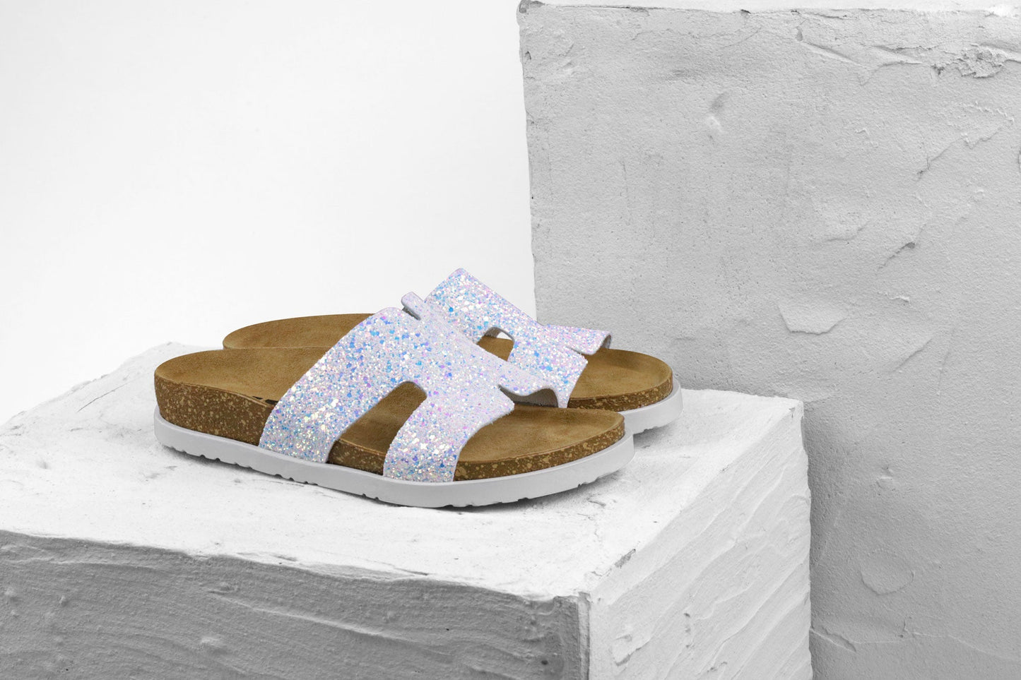 Liora II by LEON- Women’s Leather Sandal- Shimmering Slide Sandals with Glitter Effect LEON Footwear USA