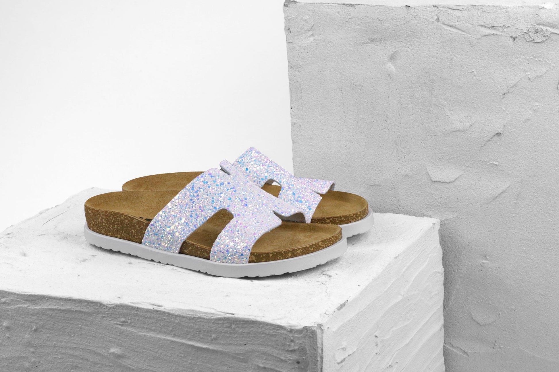 Liora II by LEON- Women’s Leather Sandal- Shimmering Slide Sandals with Glitter Effect LEON Footwear USA