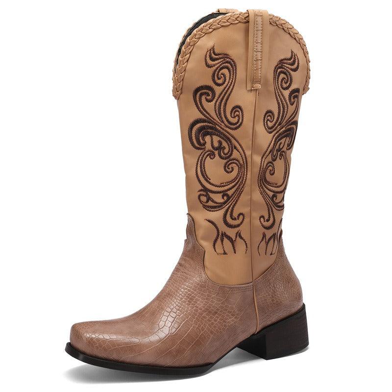 Rustic Western Braided Boots – Retro Cowboy Style with Snakeskin Detailing Country in My Heart