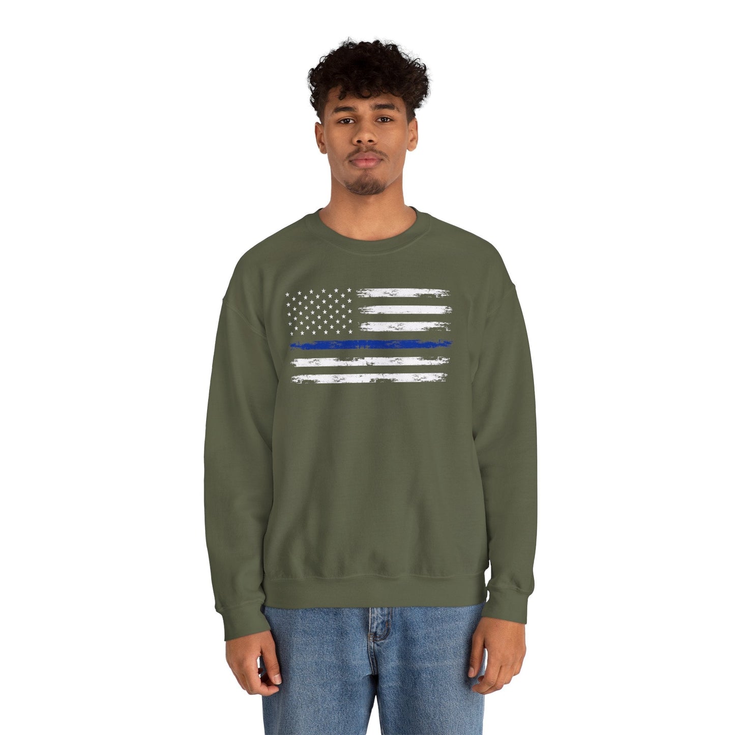 Thin Blue Line American Flag Crewneck Sweatshirt The Devil's Pickle