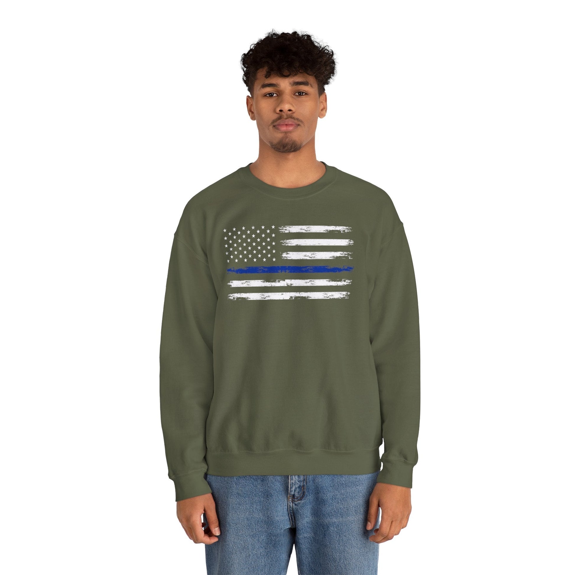 Thin Blue Line American Flag Crewneck Sweatshirt The Devil's Pickle