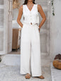 Devine Button Down Lace Detail Vest and Pants Set – Elegant Two-Piece with Stretchy Comfort See size chart under “more details” The Fashion Celestial