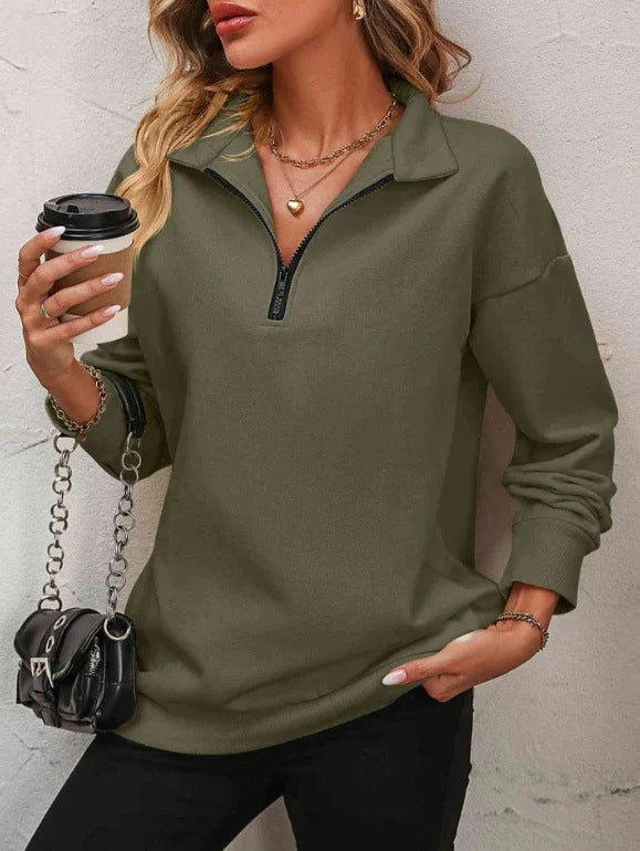 Women's Zipper Turtleneck Pullover Sweatshirt – Loose Long Sleeve FitiqueFit