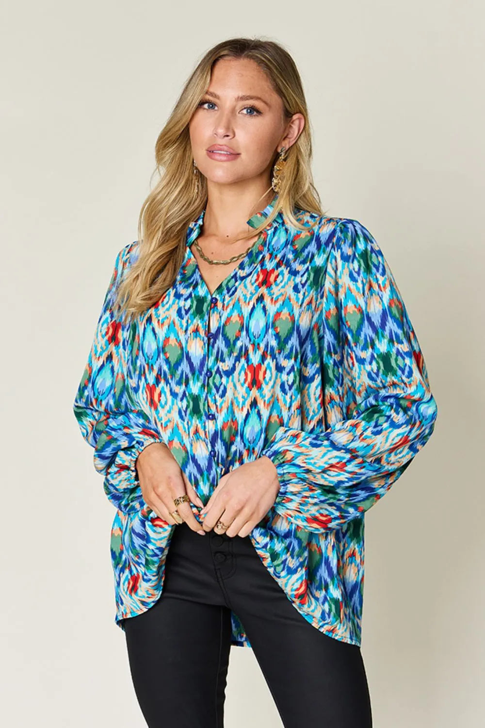 Double Take Full Size Printed Balloon Sleeve Blouse New Era Fashion LLc