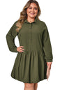 Four Leaf Clover Plus Size Collar Half Button Long Sleeve Ruffle Hem Mini Dress Garden Naked Curves
