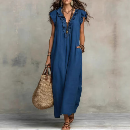 Women's Sleeveless Ruffle Pocket Maxi Dress FitiqueFit