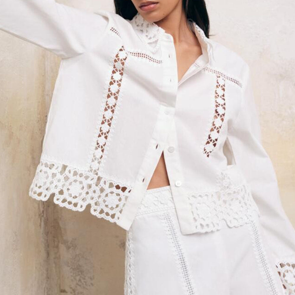 Women's Hollow-Out Patchwork Tassel Coat – Long Sleeve Lapel Button-Down Jacket FitiqueFit