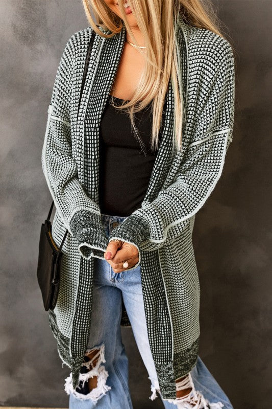 Gray Plaid Knitted Long Open Front Cardigan Shop Style & More | Fresh Looks, Everyday Deals & Free Shipping