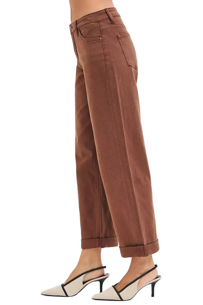 RISEN Full Size Tummy Control Mid Rise Ankle Barrel Baggy Plus Size Garden Naked Curves