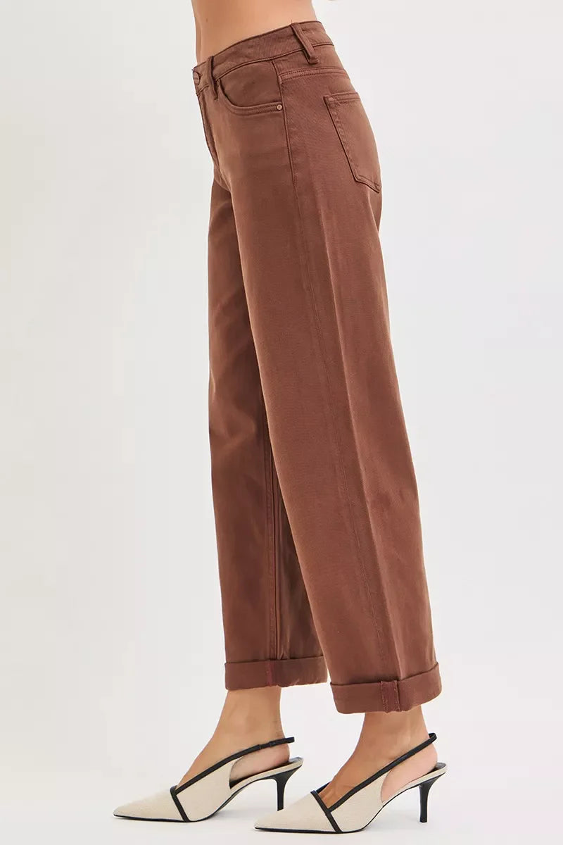 RISEN Full Size Tummy Control Mid Rise Ankle Barrel Baggy Plus Size West2East Surf