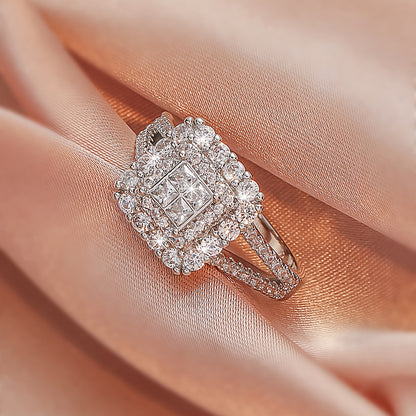 Large multi row white Synthetic Zirconia, fashionable, stylish, and atmospheric. Couples, lovers, gifts, wedding rings, Holiday Accessories, Couple Jewelry, Elegant Rings, Stylish Jewelry, Plated Rings, Highquality Finish, St NovaCart