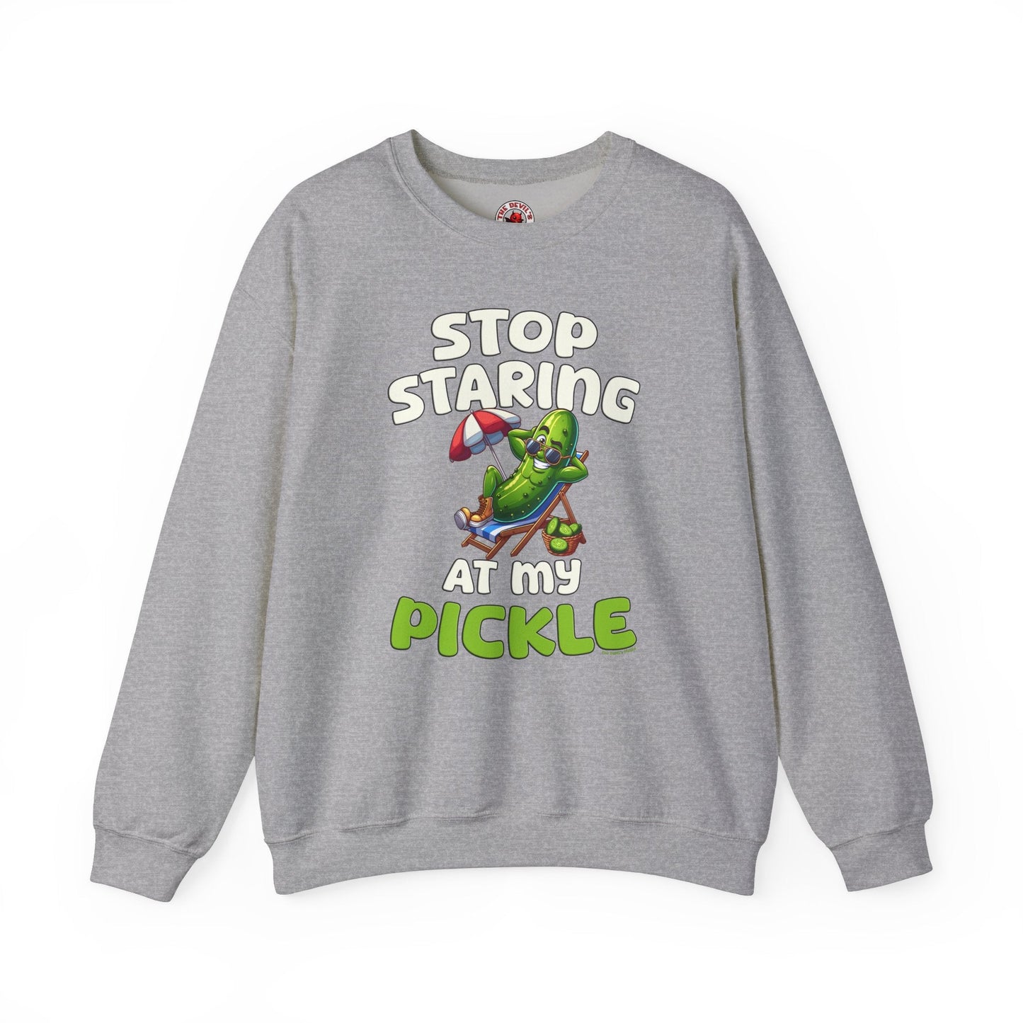 Stop Staring At My Pickle Crewneck Sweatshirt The Devil's Pickle