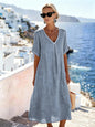 Patchwork Asymmetrical Maxi Dress – Relaxed V-Neck Style FitiqueFit