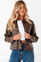 Leather Drawstring Hem Pocketed Jacket See size chart under “more details” The Fashion Celestial