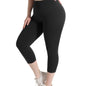 Women'S Plus Size Capri Leggings, High Waist Tummy Control, 4X Stretch, Pocket Detail, Solid Black, Knit Fabric, Polyester 92%, Spandex 8%, 210g/m², All Season Skinny Yoga Pants NovaCart