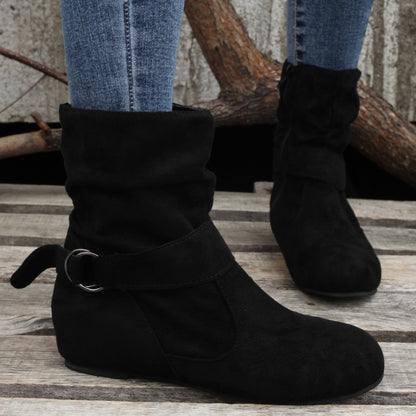 1.18inch Inner Height Increase Women's Short Boots with Flat Sole, Buckle Closure, Comfortable, Warm, and Lightweight, Women Shoes NovaCart