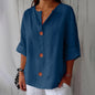 Women's V-Neck Cotton Linen Buttoned Blouse FitiqueFit