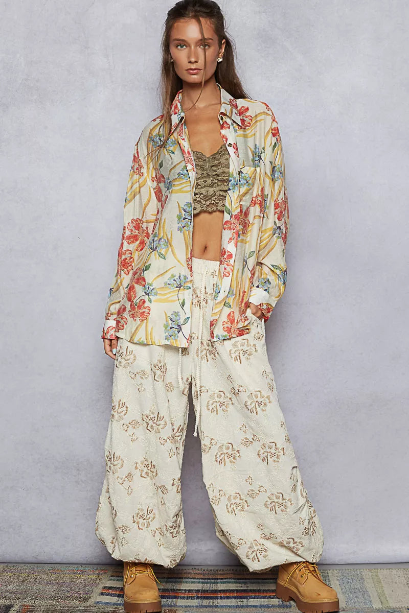 POL Floral Print Button Down Long Sleeve Shirt West2East Surf