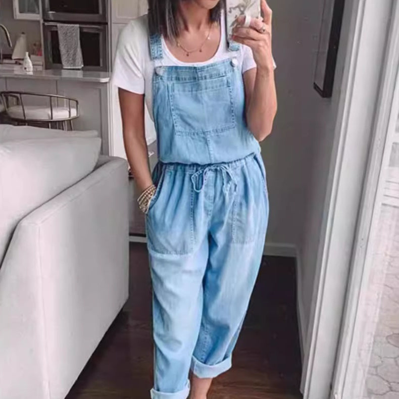 Women's Cotton Sleeveless Wide-Leg Overall Jumpsuit Pants FitiqueFit