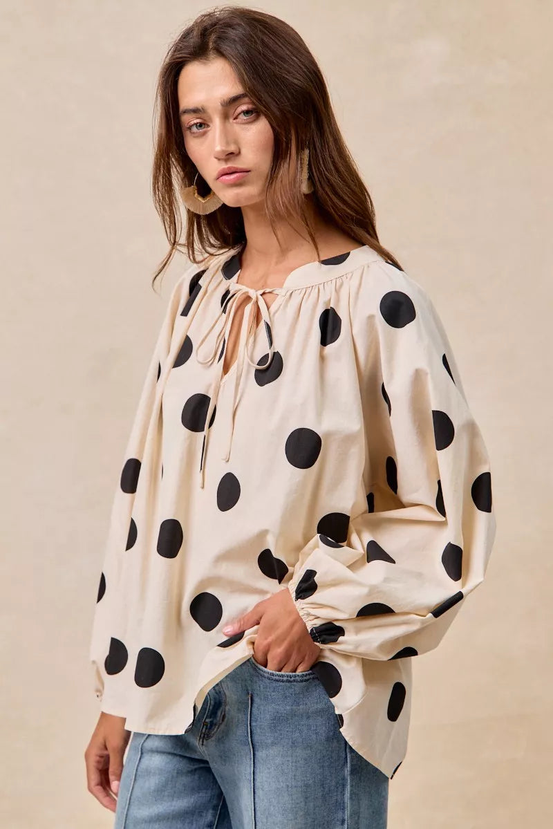 BiBi Polka Dot Exaggerated Balloon Sleeves Blouse FitiqueFit