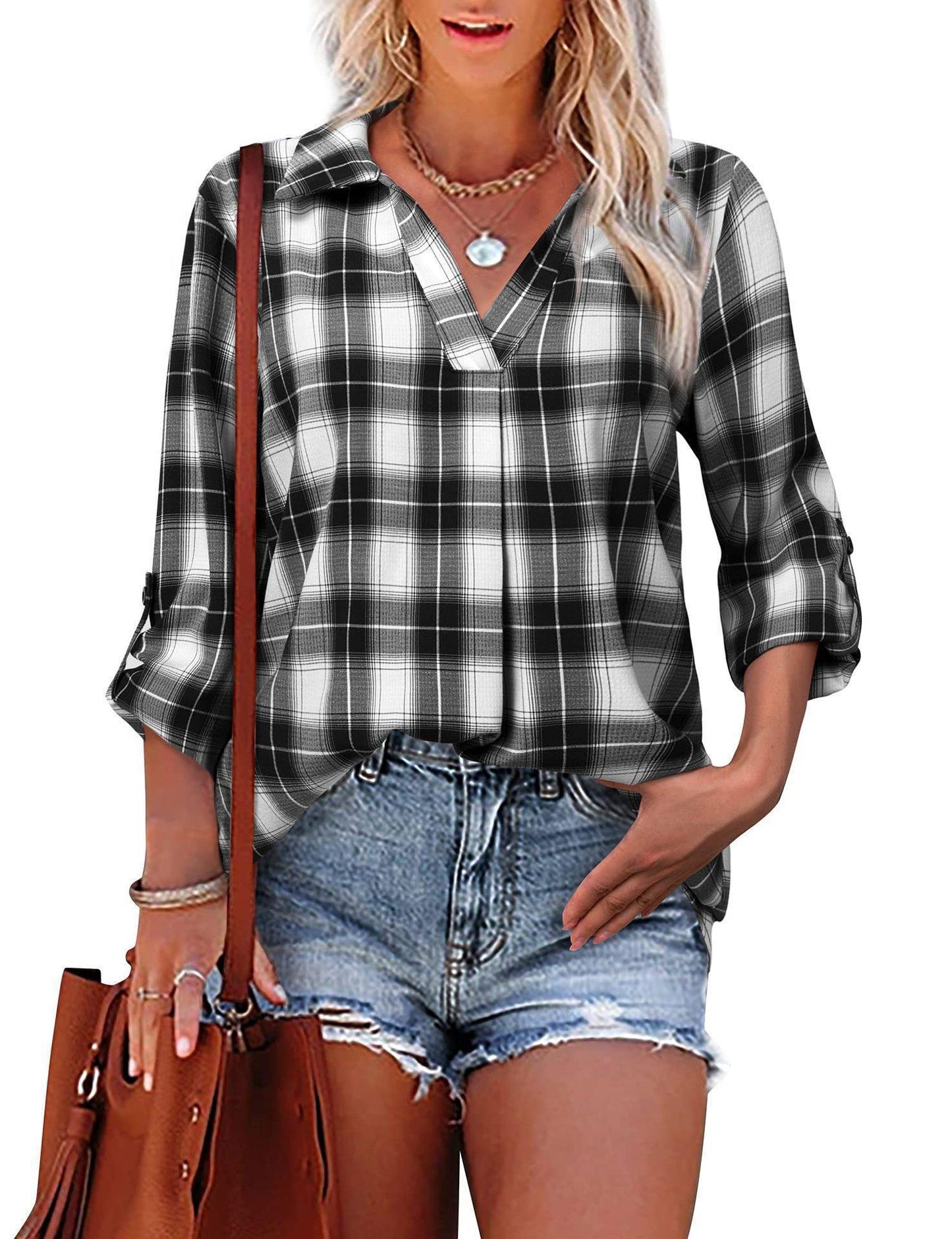Lapel Loose Women's Plaid Shirt Commuter Style See size chart under “more details” The Fashion Celestial