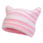 Women’s Hand Knitted Striped Cat Hat – Cute Warm Winter Beanie FitiqueFit