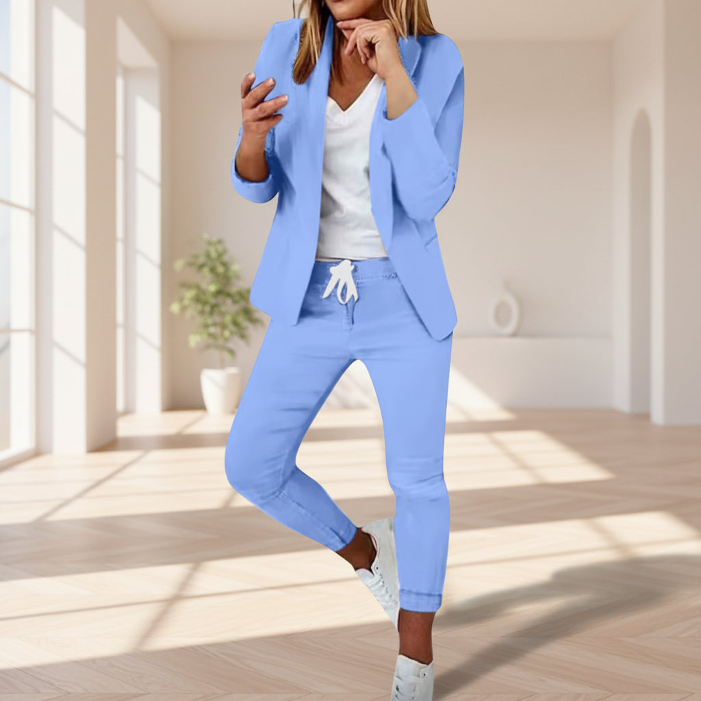 Women’s Notch-Lapel Blazer & Drawstring Pants Suit Set FitiqueFit