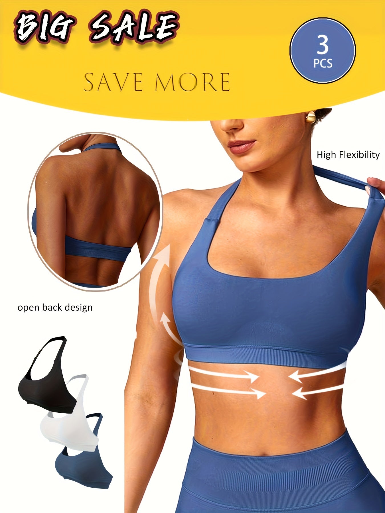 3-Pack Breathable Seamless Yoga Bras for Women FitiqueFit