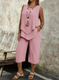 Casual Solid-Colored Sleeveless Top And Cropped Pants Two-Piece Set FitiqueFit