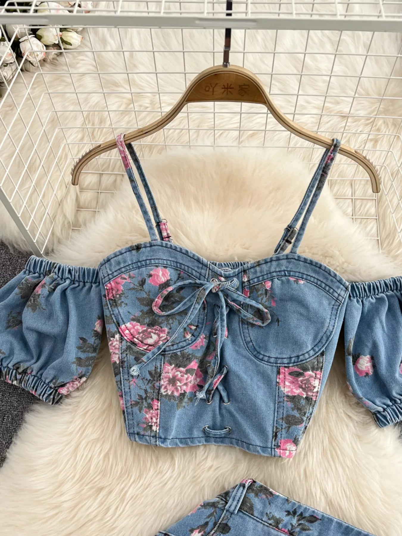 Floral Print Sweetheart Neck Cami and Skirt Denim Set New Era Fashion LLc