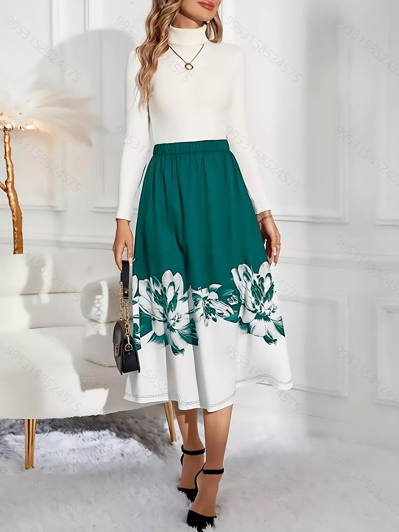 Floral Print A-Line Midi Skirt See size chart under “more details” The Fashion Celestial