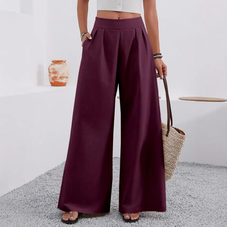 Women's High-Waist Wide-Leg Trousers with Pockets – Full Length FitiqueFit